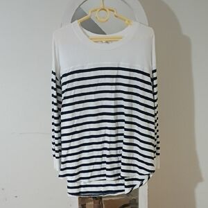 Workshop Republic Clothing Navy and White Striped Long Sleeve Tee